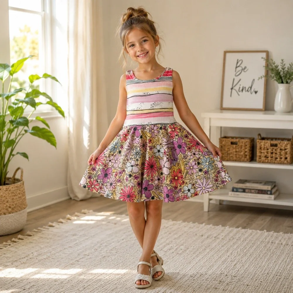 Mia B Handmade Girls Size‎ 5 Floral Twirl Dress Boutique Cottagecore